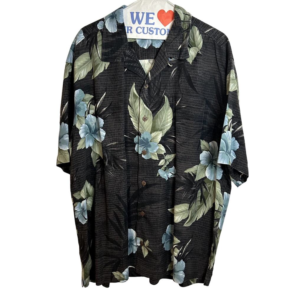 Tommy Bahama Silk Hawaiian Button Up Shirt Mens Size XL Blue Green Floral